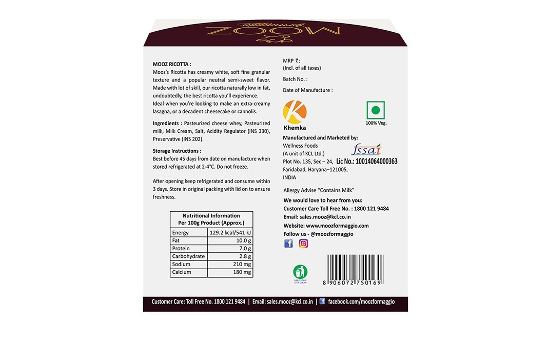 Mooz Ricotta Premium    Pack  150 grams
